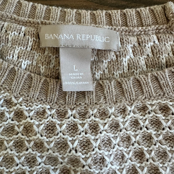 Women's Banana Republic Beige White Cotton Crew Neck Sweater L Minimalist - Picture 2 of 7